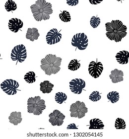 Dark BLUE vector seamless natural backdrop with flowers, leaves. Sketchy doodles on white background. Pattern for trendy fabric, wallpapers.
