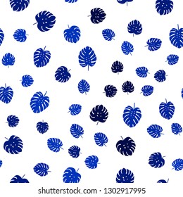 Dark BLUE vector seamless natural artwork with leaves. Decorative illustration with doodles on abstract template. Design for wallpaper, fabric makers.