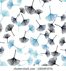 Dark BLUE vector seamless natural pattern with leaves. Doodle illustration of leaves in Origami style with gradient. Texture for window blinds, curtains.