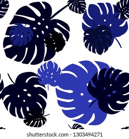 Dark BLUE vector seamless natural backdrop with leaves. leaves on blurred abstract background with gradient. Texture for window blinds, curtains.