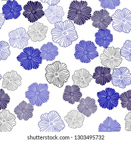 Dark Blue vector seamless natural backdrop with flowers. Glitter abstract illustration with flowers. Texture for window blinds, curtains.