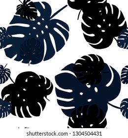 Dark BLUE vector seamless natural backdrop with leaves. Decorative illustration with doodles on abstract template. Design for wallpaper, fabric makers.
