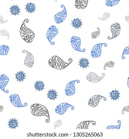 Dark BLUE vector seamless natural pattern with leaves and flowers. Leaves and flowers with gradient on white background. Design for textile, fabric, wallpapers.