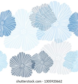 Dark BLUE vector seamless natural backdrop with flowers. Doodle illustration of flowers in Origami style. Pattern for design of fabric, wallpapers.