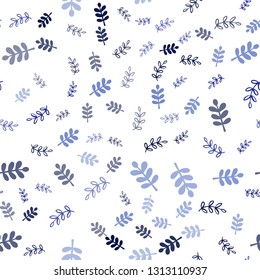 Dark BLUE vector seamless natural pattern with leaves, branches. Colorful illustration in doodle style with leaves, branches. Pattern for trendy fabric, wallpapers.