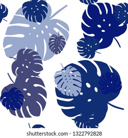 Dark BLUE vector seamless natural background with leaves. Shining colored illustration with leaves in doodle style. Pattern for trendy fabric, wallpapers.