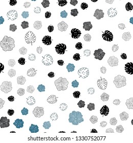 Dark BLUE vector seamless natural artwork with leaves, flowers. Illustration with doodles on abstract template. Template for business cards, websites.