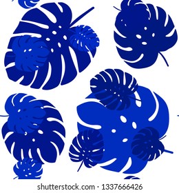 Dark BLUE vector seamless natural background with leaves. A vague abstract illustration with leaves in doodles style. Design for wallpaper, fabric makers.