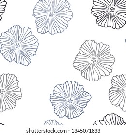 Dark BLUE vector seamless natural background with flowers. Flowers with gradient on white background. Texture for window blinds, curtains.