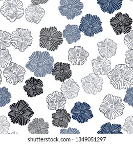 Dark BLUE vector seamless natural artwork with flowers. Flowers with gradient on white background. Texture for window blinds, curtains.
