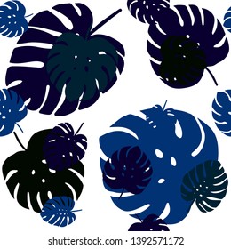 Dark BLUE vector seamless natural backdrop with leaves. Colorful abstract illustration with leaves in doodle style. Template for business cards, websites.
