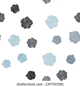 Dark BLUE vector seamless natural pattern with flowers. Shining colored illustration with flowers. Texture for window blinds, curtains.