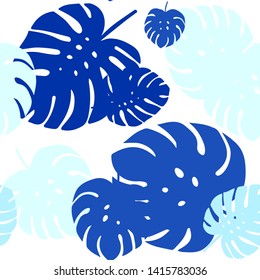 Dark BLUE vector seamless natural artwork with leaves. leaves on blurred abstract background with gradient. Design for textile, fabric, wallpapers.