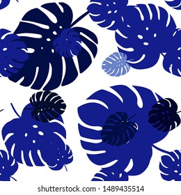 Dark BLUE vector seamless natural backdrop with leaves. leaves on elegant natural pattern with gradient. Design for wallpaper, fabric makers.