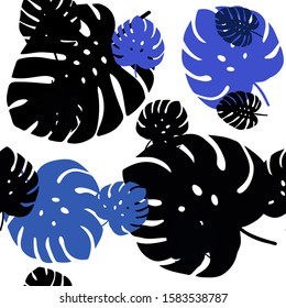 Dark BLUE vector seamless natural background with leaves. Blurred decorative design in Indian style with leaves. Template for business cards, websites.