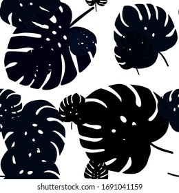 Vector AZUL oscuro con un patrón natural sin fisuras con hojas. Una vaga ilustración abstracta con hojas en estilo doodles. Diseño para tapicería, tejidos.