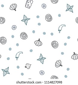 Dark BLUE vector seamless pattern with fresh ingredients. Glitter abstract sketch with gourmet food. Pattern for ad, booklets, leaflets of restaurants.