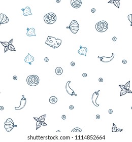 Dark BLUE vector seamless pattern with fresh ingredients. Beautiful colored illustration with food in doodle style. Doodle design for your business advert of cafes.