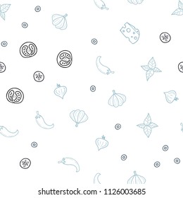 Dark BLUE vector seamless pattern with fresh ingredients. Illustration with set of fresh food in doodle style. Pattern for ads of breakfast, lunch, dinner.