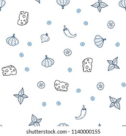 Dark BLUE vector seamless pattern with fresh ingredients. Glitter abstract sketch with gourmet food. Template for meal cooking in kitchen.