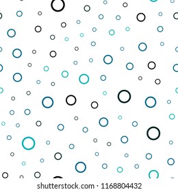 Dark BLUE vector seamless pattern with spheres. Glitter abstract illustration with blurred drops of rain. Completely new template for your brand book.