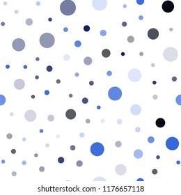 Dark BLUE vector seamless pattern with spheres. Beautiful colored illustration with blurred circles in nature style. Trendy design for wallpaper, fabric makers.