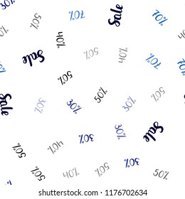 Dark BLUE vector seamless pattern with 30, 40, 50, 70 percentage signs. Abstract illustration with colorful gradient symbols of sales. Backdrop for ads, leaflets of Black Friday.
