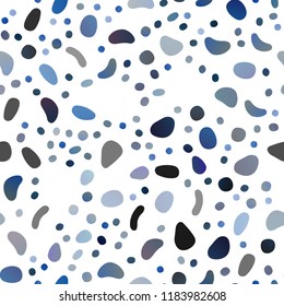 Dark BLUE vector seamless pattern with spheres. Blurred bubbles on abstract backdrop with colorful gradient. Template for business cards, websites.