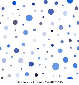 Dark BLUE vector seamless pattern with spheres. Glitter abstract illustration with blurred drops of rain. Pattern for design of fabric, wallpapers.