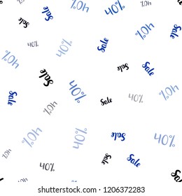 Dark BLUE vector seamless pattern with 40 percentage signs. Colored words of sales with gradient on white background. Pattern for ads, posters, banners of sales.