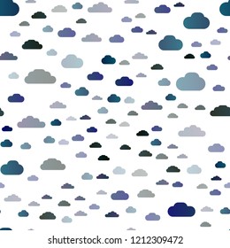 Dark BLUE vector seamless pattern with clouds. Illustration with abstract gradient clouds. Pattern for design of fabric, wallpapers.