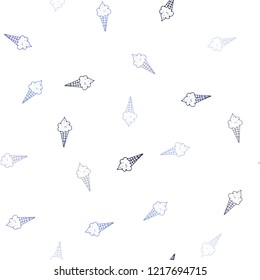 Dark BLUE vector seamless pattern with cold ice-cream. Illustration with set of delicious sweet ice-cream cones. Pattern for ad, booklets, leaflets of restaurants.