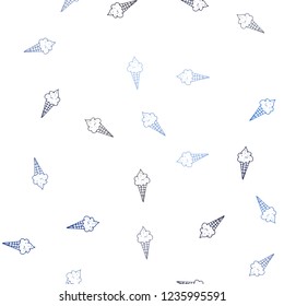Dark BLUE vector seamless pattern with cold ice-cream. Set of abstract ice-cream cones with colorful gradient. Design for ad, poster, banner of cafes, restaurants.