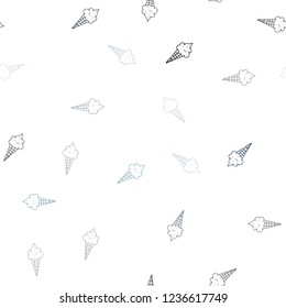Dark BLUE vector seamless pattern with cold ice-cream. Decorative design of ice-cream cones in doodle style. Doodle design for your business advert of cafes.