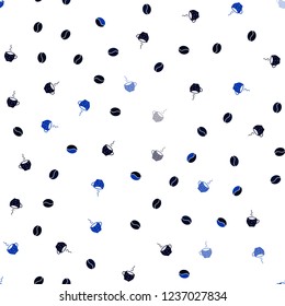 Dark BLUE vector seamless pattern with coffee beans, cups. Gradient illustration with coffee beans, tea cups. Pattern for ad, booklets, leaflets of restaurants.