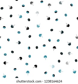 Dark BLUE vector seamless pattern with coffee beans, cups. Colorful illustration with gradient coffee beans, mugs. Pattern for ads of breakfast, lunch, dinner.