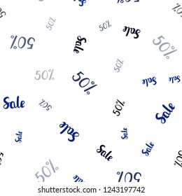 Dark BLUE vector seamless pattern with 50 percentage signs. Gradient illustration with discount signs on white backdrop. Design for business ads, commercials.