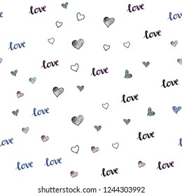 Dark BLUE vector seamless pattern with phrase LOVE YOU, hearts. Design in doodle style with text LOVE YOU, hearts. Design for wallpaper, fabric makers.