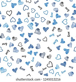 Dark BLUE vector seamless pattern with phrase LOVE YOU, hearts. Colorful illustration with quote LOVE YOU, hearts. Design for wallpaper, fabric makers.