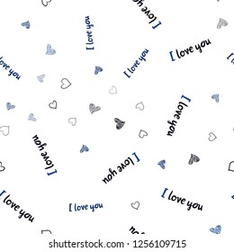 Dark BLUE vector seamless pattern with colorful hearts. Hearts on blurred abstract background with colorful gradient. Template for Valentine's greeting postcards.