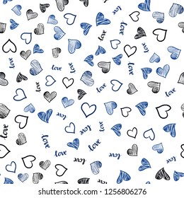 Dark BLUE vector seamless pattern with phrase LOVE YOU, hearts. Illustration with phrase LOVE YOU, hearts for valentine's day. Design for wallpaper, fabric makers.