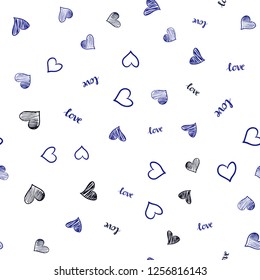Dark BLUE vector seamless pattern with phrase LOVE YOU, hearts. Colorful gradient phrase LOVE YOU, hearts in abstract style. Pattern for trendy fabric, wallpapers.