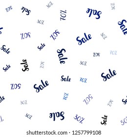 Dark BLUE vector seamless pattern with 30, 50, 70 percentage signs. Abstract illustration with colorful gradient symbols of sales. Design for business ads, commercials.