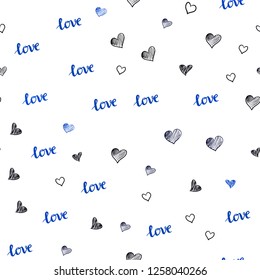 Dark BLUE vector seamless pattern with phrase LOVE YOU, hearts. Illustration with phrase LOVE YOU, hearts for valentine's day. Texture for window blinds, curtains.