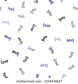 Dark BLUE vector seamless pattern with phrase LOVE YOU. Colorful illustration with quote LOVE YOU in celebration style. Template for business cards, websites.