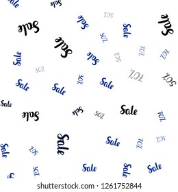 Dark BLUE vector seamless pattern with 30, 50, 70 percentage signs. Shining colorful illustration with isolated selling prices. Backdrop for mega promotions, discounts.