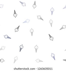 Dark BLUE vector seamless pattern with cold ice-cream. Beautiful colorful illustration with ice-cream cones. Doodle design for your business advert of cafes.
