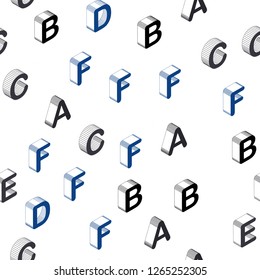 Dark BLUE vector seamless pattern with 3D ABC symbols. Colorful gradient design in 3D style with signs of alphabet. Pattern for design of fabric, wallpapers.