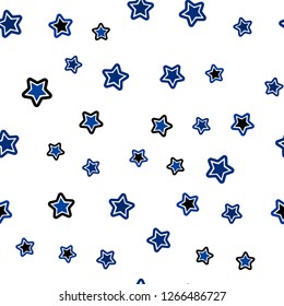 Dark BLUE vector seamless pattern with christmas stars. Glitter abstract illustration with colored stars. Design for wallpaper, fabric makers.