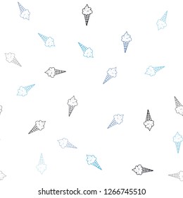 Dark BLUE vector seamless pattern with cold ice-cream. Illustration with set of delicious sweet ice-cream cones. Pattern for ads of breakfast, lunch, dinner.
